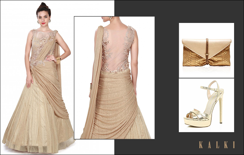 BEIGE DRAPE SAREE, KALKI