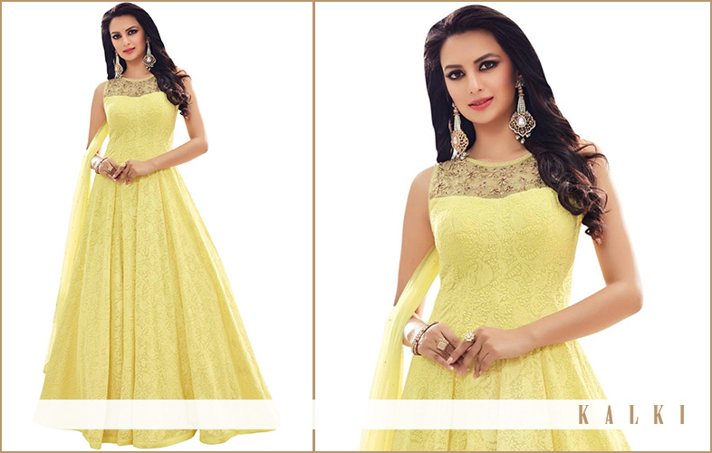kalki bright yellow anarkali suit
