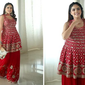Absolutely Stunning & Quintessential Red Sharara Suits For Your Festivities