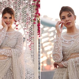 Jacqueline Fernandez Mesmerizes In An Embellished Sheer Ivory Saree At IIFA 2022