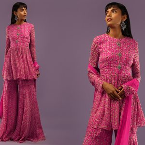 Look Versatile & Wow In Printed Sharara Suits