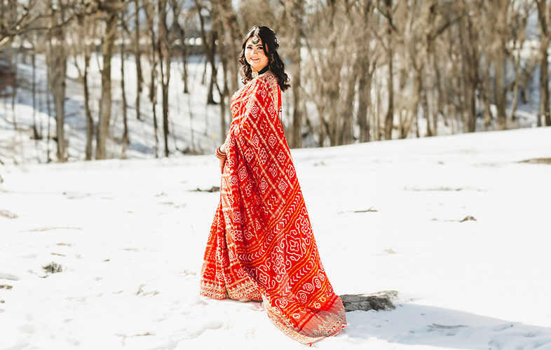 Beautiful! Neha Wore A Red Saree In The Snow For Her Wedding