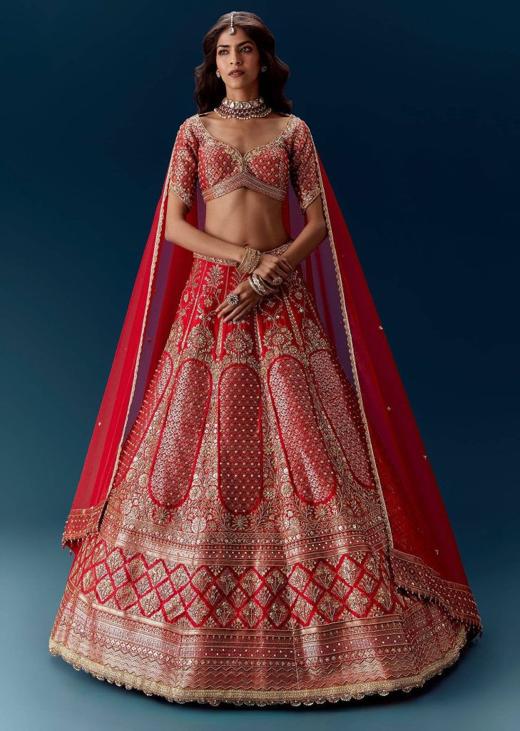 Red Banarasi Embroidered Bridal Lehenga And Dupattas

