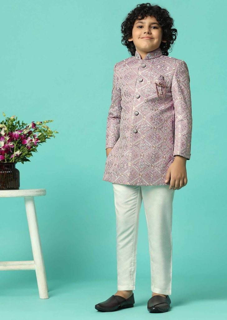 Elegant Peach Sherwani Set For Boys

