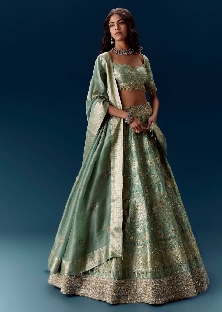Mint Green Embroidered Bridal Lehenga With Dupatta

