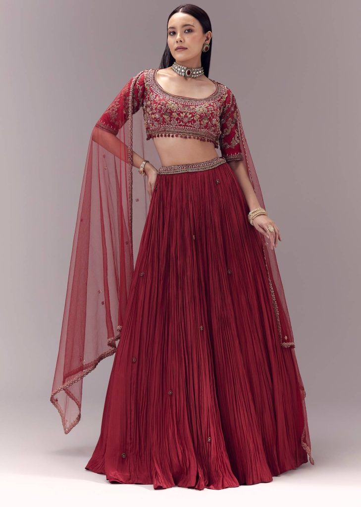 Maroon Zardozi Embellished Lehenga Set