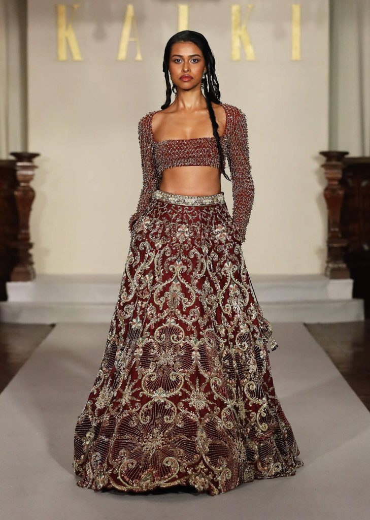 Maroon Silk Bridal Lehenga With Zardosi And Sequins Embroidery