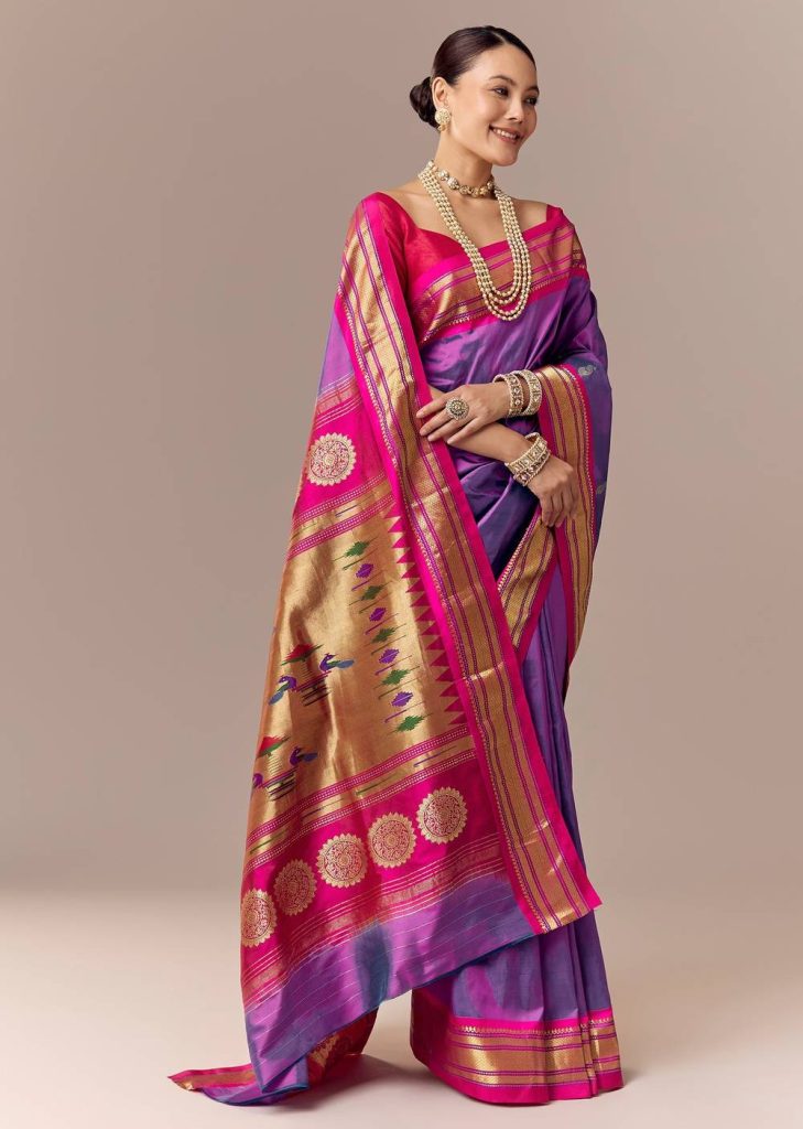 Purple Maharani Paithani Saree with Rani Pink Pallu
