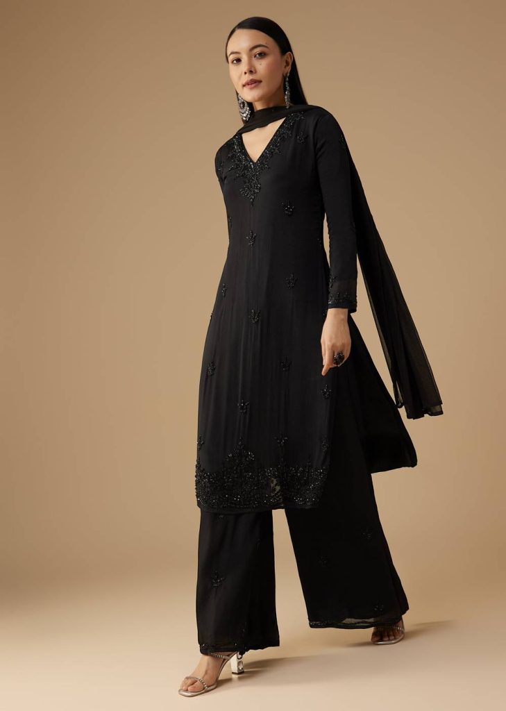 Black Moti Embellished Kurta Set