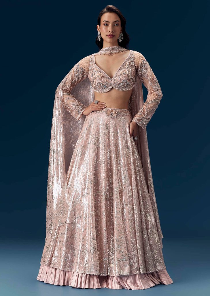 Pink Bridesmaid Lehega with Choker Dupatta