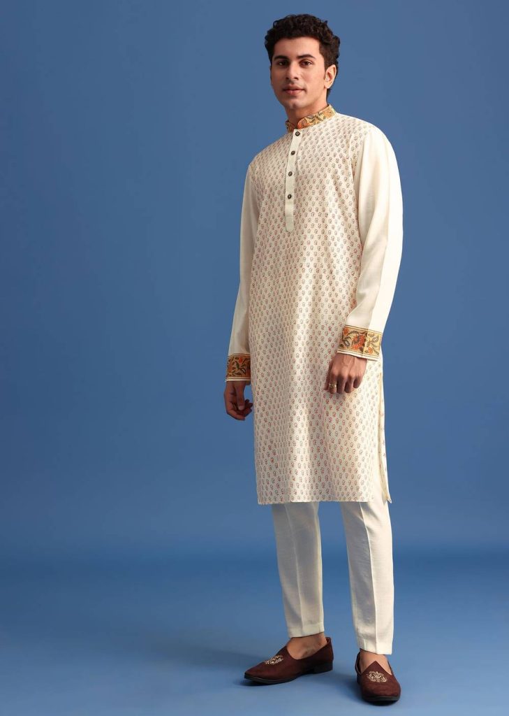 White Hand Block Printed Kurta Set