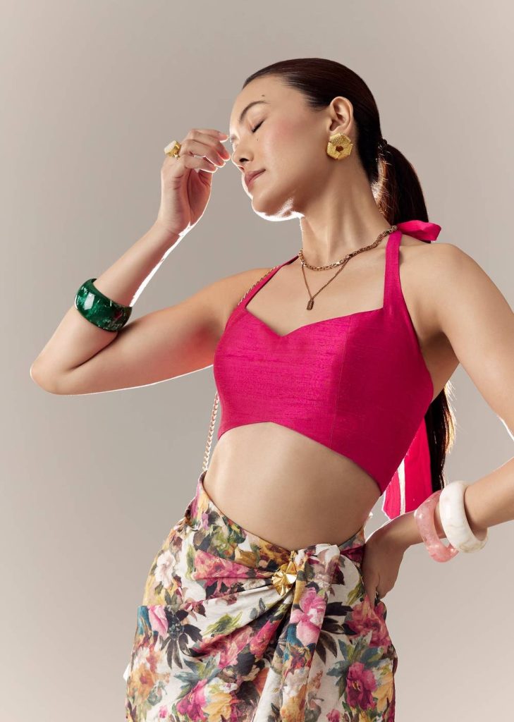 Pink Sweetheart Halter Tie Back Blouse