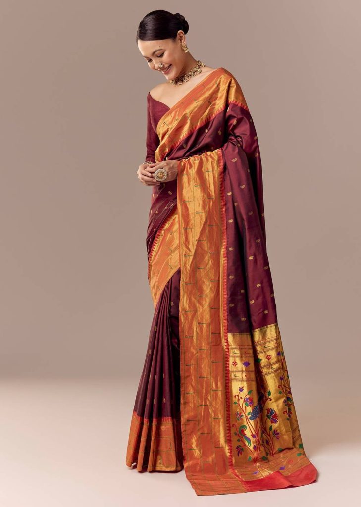 Deep Maroon Paithani Saree with Muniya Motif Border