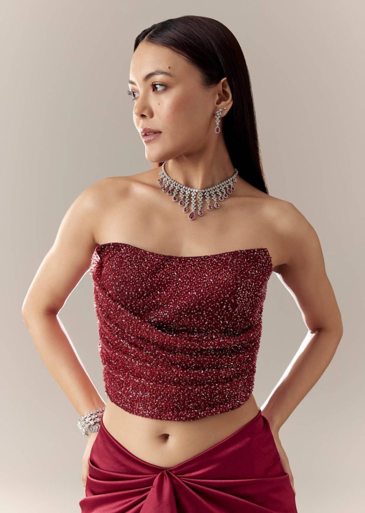 Crimson Corset Cowl Cut Dana Blouse