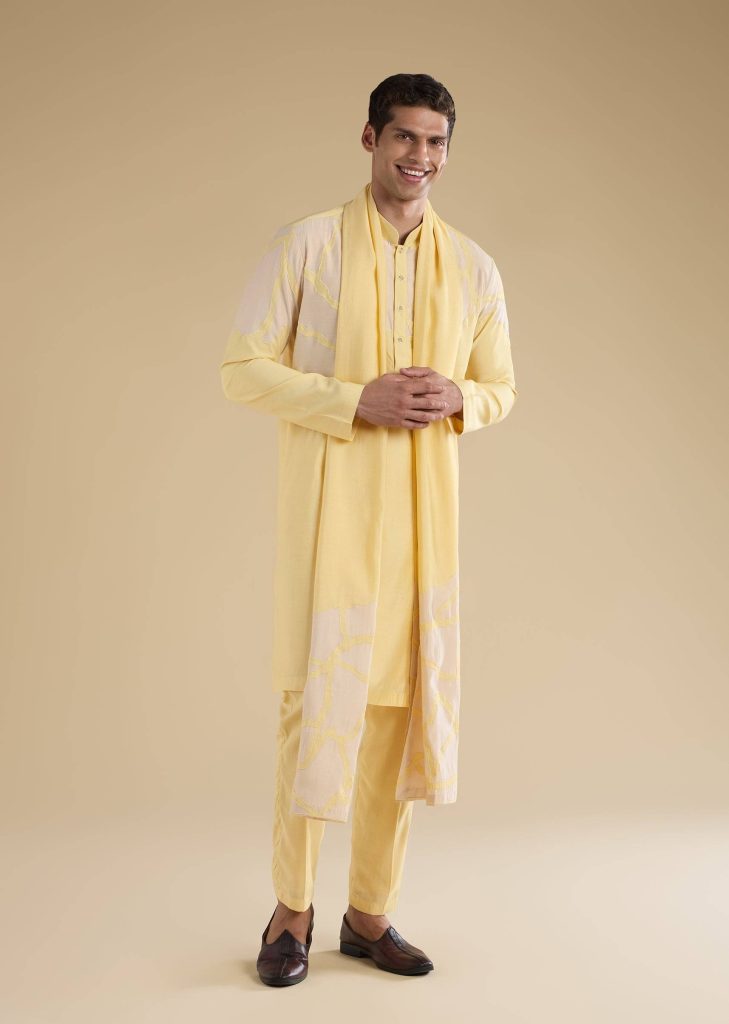 Yellow Applique Kurta Set With Dupatta