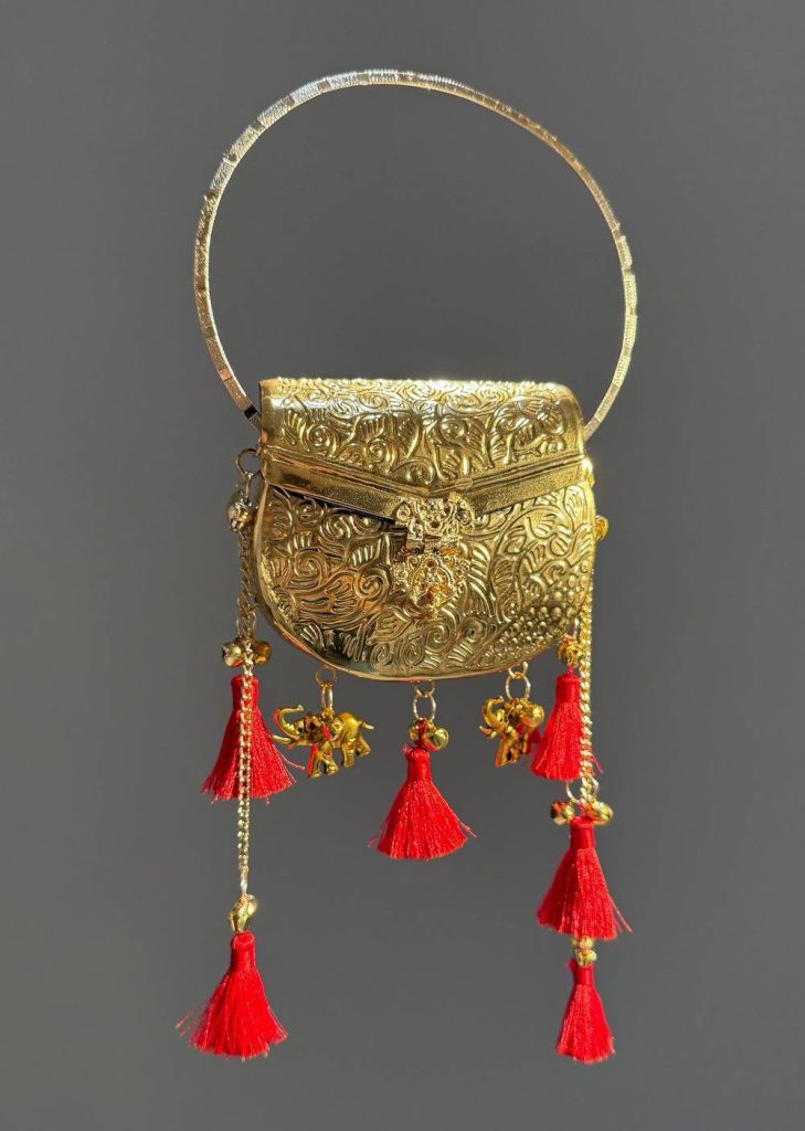 Gold Elephant Motif Potli Bag