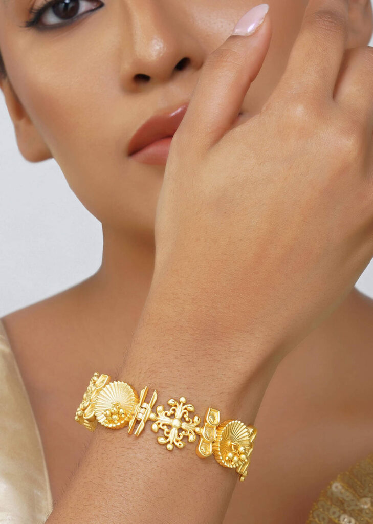 Antique Gold Bangle With Ornamental Motifs

