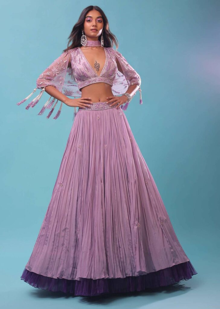 Ombre Lehenga And Crop Top In Moti Cut
