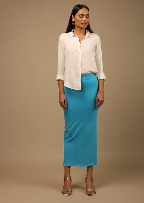 Azure Blue Shapewear Saree Petticoat In Cotton Lycra