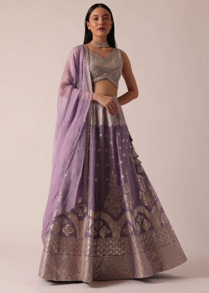 Purple Banarasi Brocade Lehenga Set

