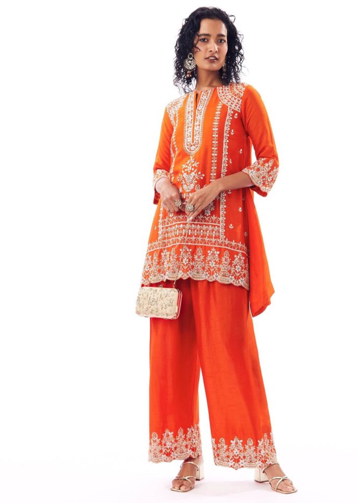 Orange Coord Set With Zardosi And Gotta Accents