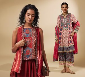 Traditional festive ethnic wear arranged by the 9 colors of Navratri 2026