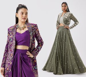 Trending ethnic festive outfits including ready pleated sarees, shararas, and men's kurtas for 2026